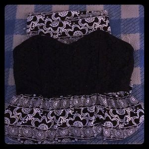 Black and white strapless maxi dress